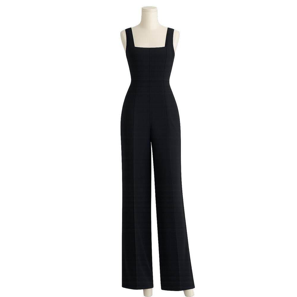 Whistles Black Square Neck Wide Leg Jumpsuit - Size 2
